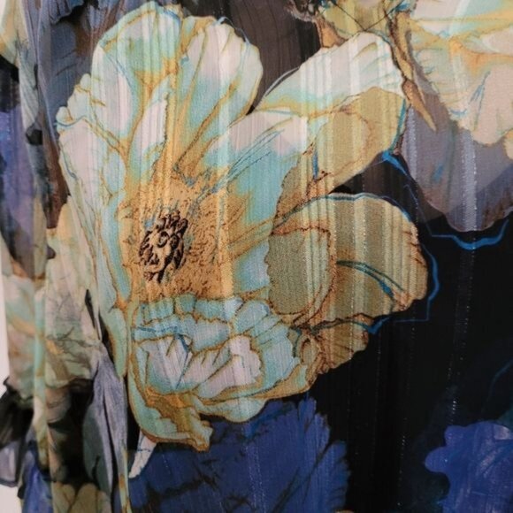 2 Piece Susan Graver Blouse Chiffon Top Blue Floral  Tank Top Career Work 1X - Picture 4 of 9